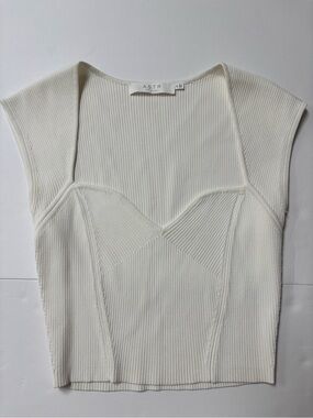 Astr Cream Ribbed Structured Crop Tank
